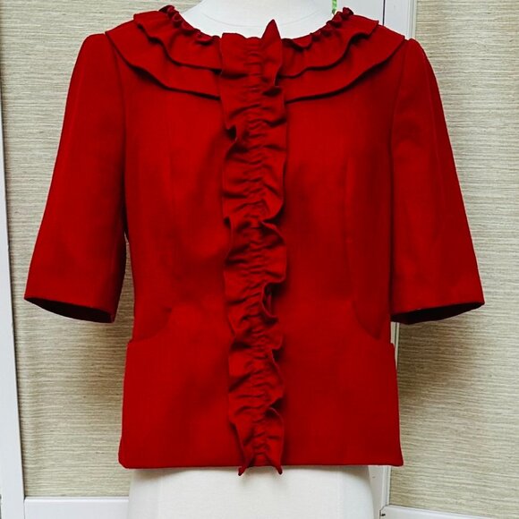 The Limited Red Blazer Ruffled Jacket 3/4 Sleeves Dressy Red Blazer Women's S - Picture 1 of 9